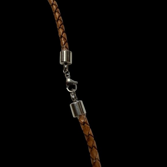 Braided Brown Leather Necklace With Silver-Tone Floral Heart Pendant - Picture 3 of 3